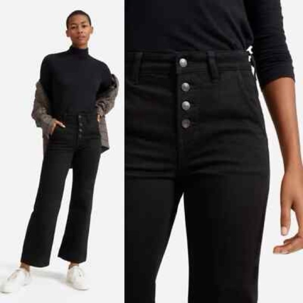 Everlane sz 24 The Button Fly Wide Leg Ankle Black Denim Jeans Higher Rise - Picture 3 of 10